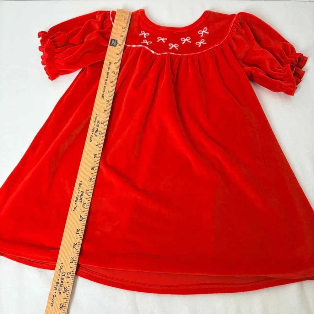 Abby & Evie Girls Red Velvet Bow Embroidered Babydoll Holiday Dress‎ Size 8